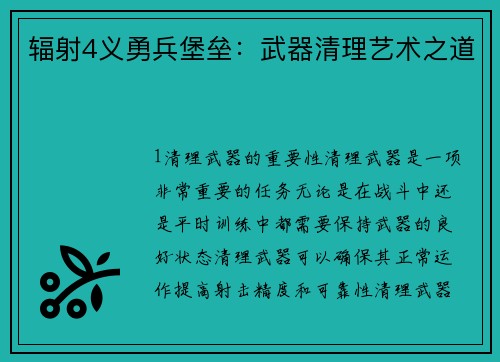 辐射4义勇兵堡垒：武器清理艺术之道